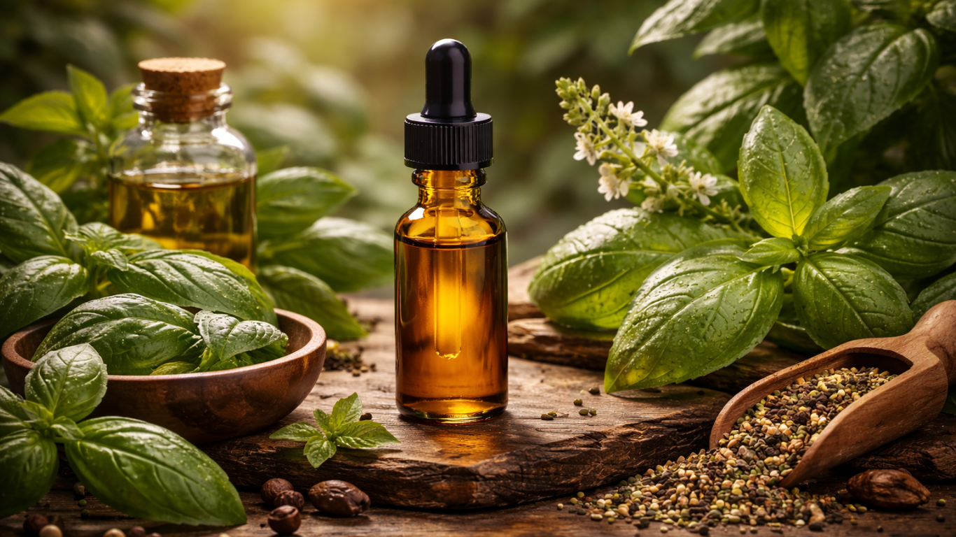 Manufacturer, Exporter, Importer, Supplier, Wholesaler, Retailer, Trader of Basil Essential Oil in Mandsaur, Madhya Pradesh, India